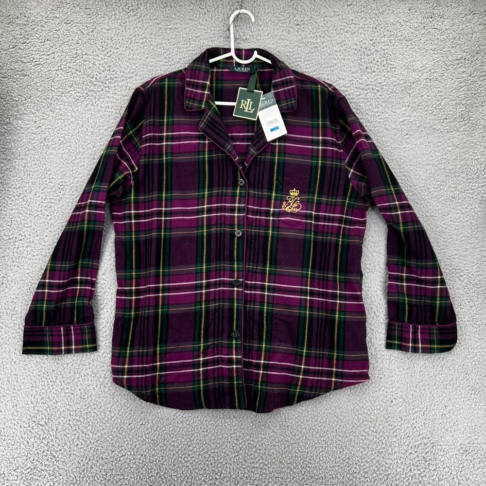 NEW Lauren Ralph Lauren Women's XL Multicolor Long Sleeve Plaid Pajama Top READ